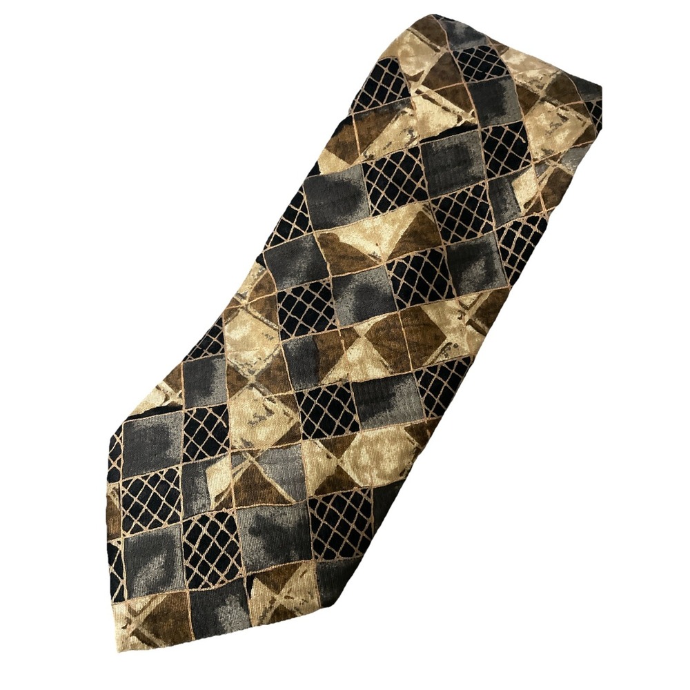 Ermenegildo Zegna Brown & Grey Diamond Silk Tie‎ 54"x4"